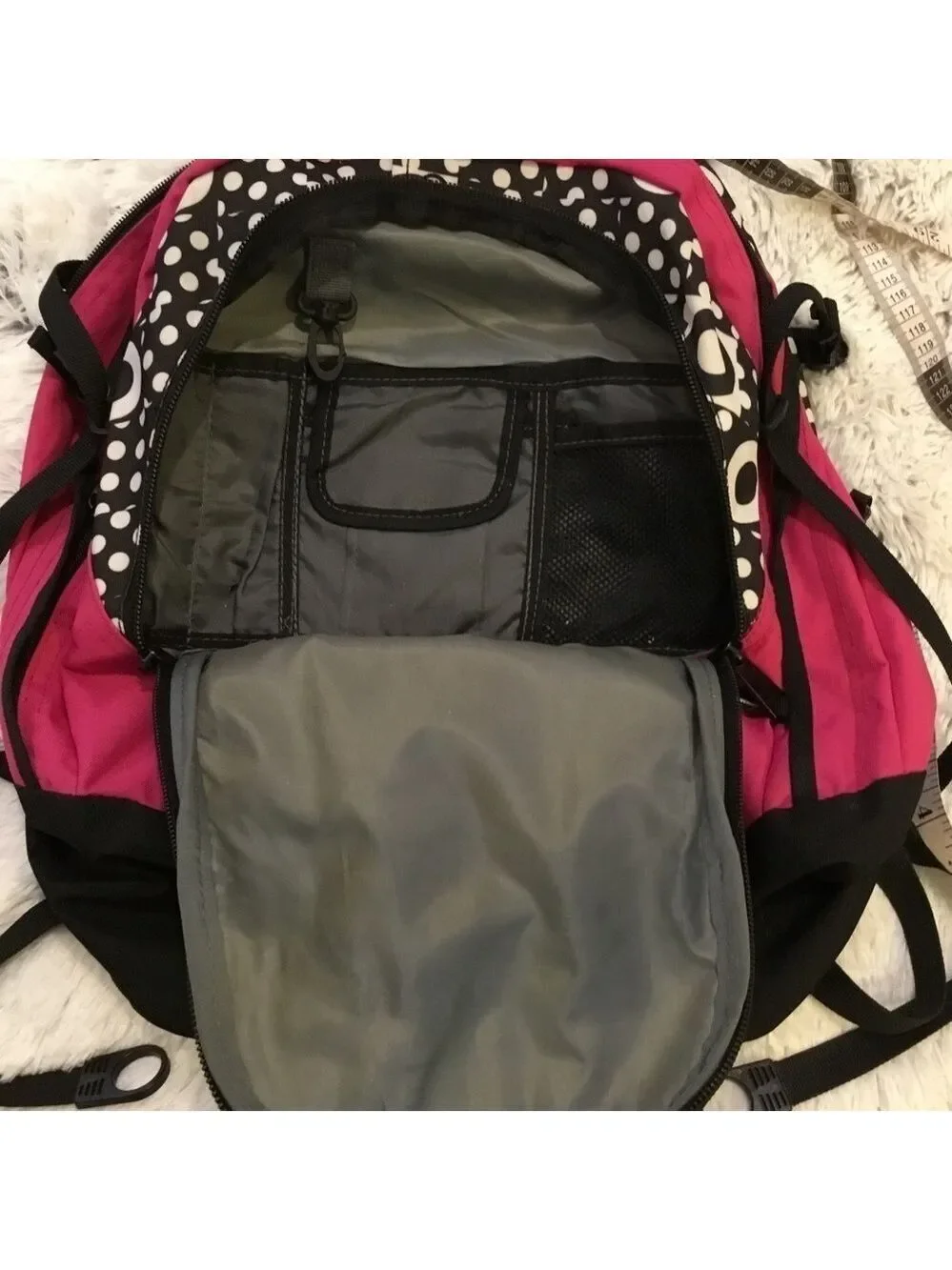 High Sierra pink black and White patterned backpack with suspension stra…